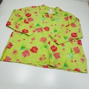Fresh Produce Blouse Women Plus Size 1X Green Tencel Floral Print Button‎ Down